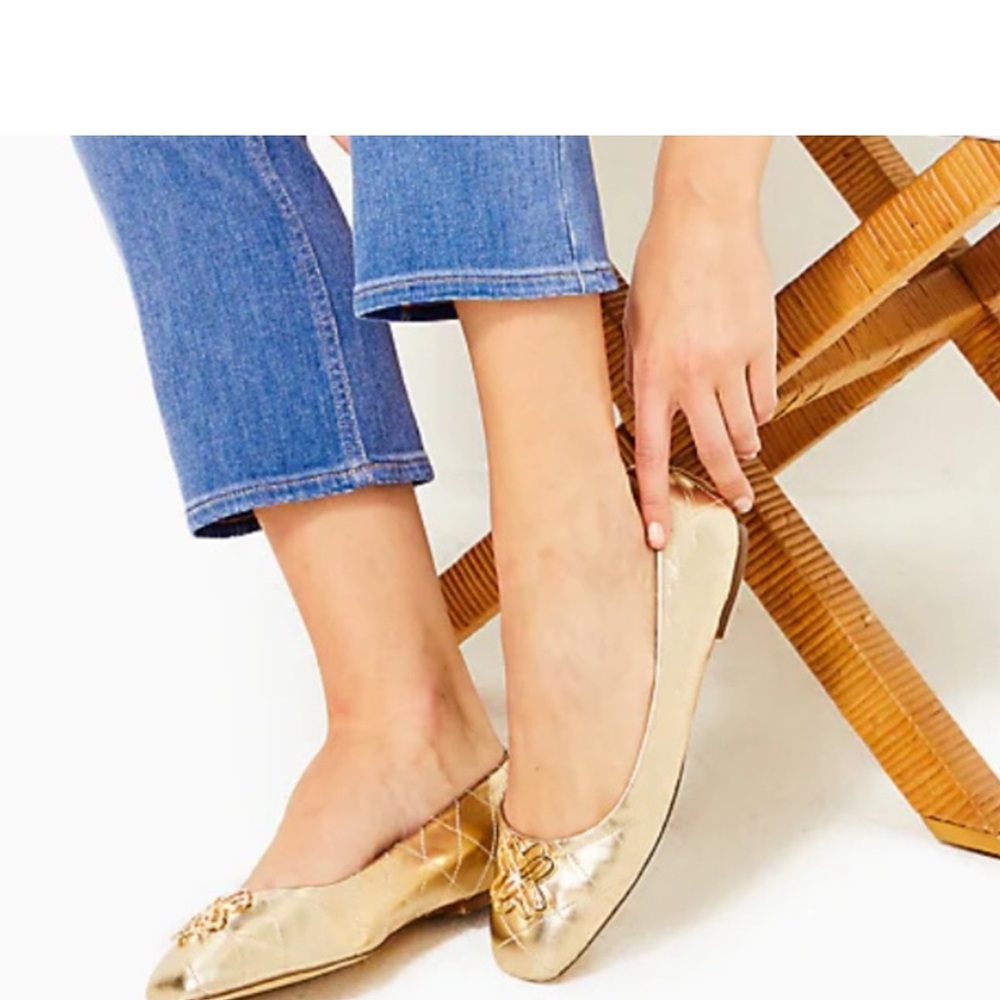 Lily Pulitzer Patina Gold Ballet Flats. Size 7.5. Worn for less than one hour